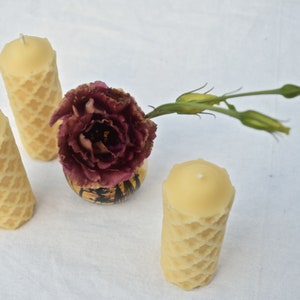 Beeswax Candle Cream Colored Beeswax One Beeswax Candle, Textured Pillar // Candle, Beeswax, Pillar Candle, Eco Friendly image 4