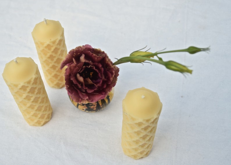 Beeswax Candle Cream Colored Beeswax One Beeswax Candle, Textured Pillar // Candle, Beeswax, Pillar Candle, Eco Friendly image 4