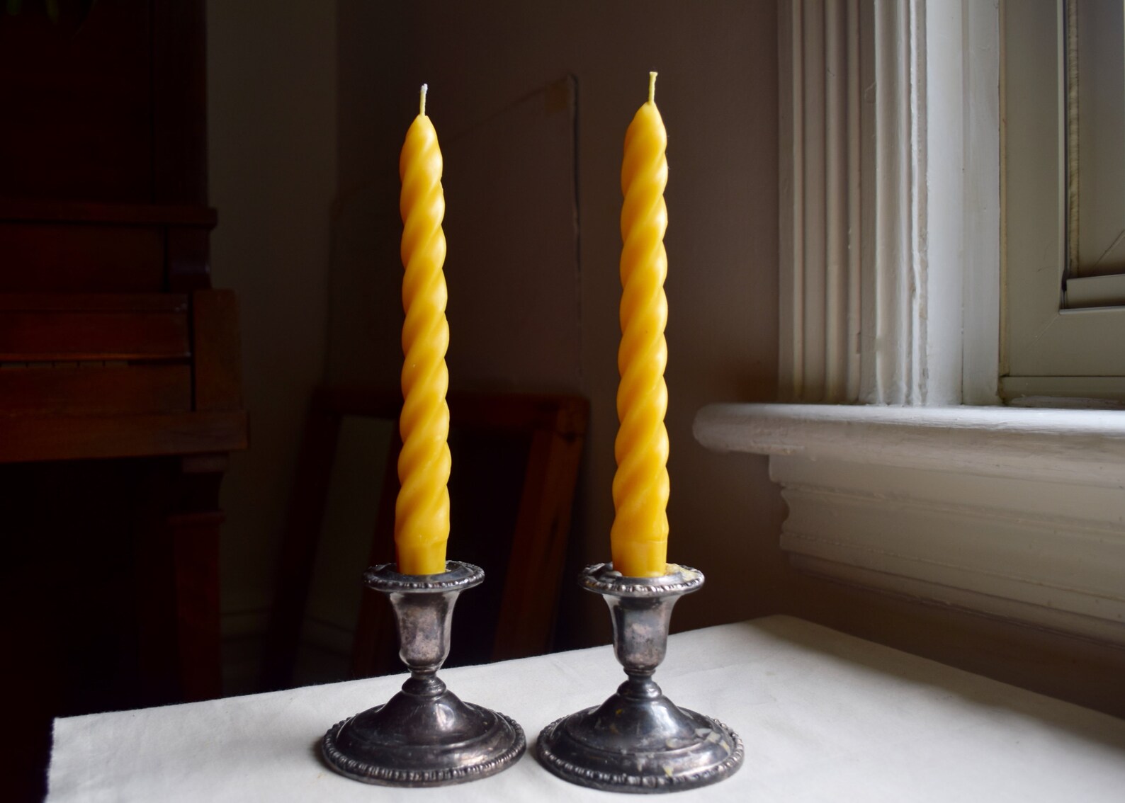 Beeswax Twisted Taper Candles Pair of 2 // Tapers Twist Etsy