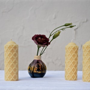 Beeswax Candle Cream Colored Beeswax One Beeswax Candle, Textured Pillar // Candle, Beeswax, Pillar Candle, Eco Friendly image 1