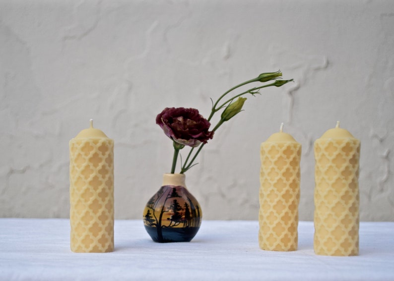 Beeswax Candle Cream Colored Beeswax One Beeswax Candle, Textured Pillar // Candle, Beeswax, Pillar Candle, Eco Friendly image 1