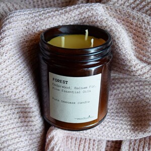 Aromatherapy Beeswax Jar Candle - FOREST - Triple Wick // Woodland Aroma - Beeswax Candle - Amber Glass Jar Candle - 50 hour burn time