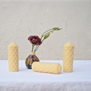 Beeswax Candle Cream Colored Beeswax One Beeswax Candle, Textured Pillar // Candle, Beeswax, Pillar Candle, Eco Friendly image 2