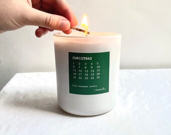 Advent Candle - 100% Beeswax - White Jar Candle - 9 oz. //  Beeswax Candle - Christmas, Advent, Candle - 60+ hour burn time