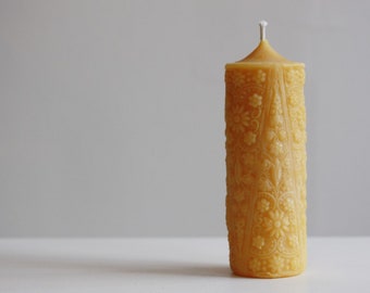 1800s Flower Pillar in Pure Beeswax // Pillar Candle Cast from Actual Candle from 1800s / Beeswax Candle