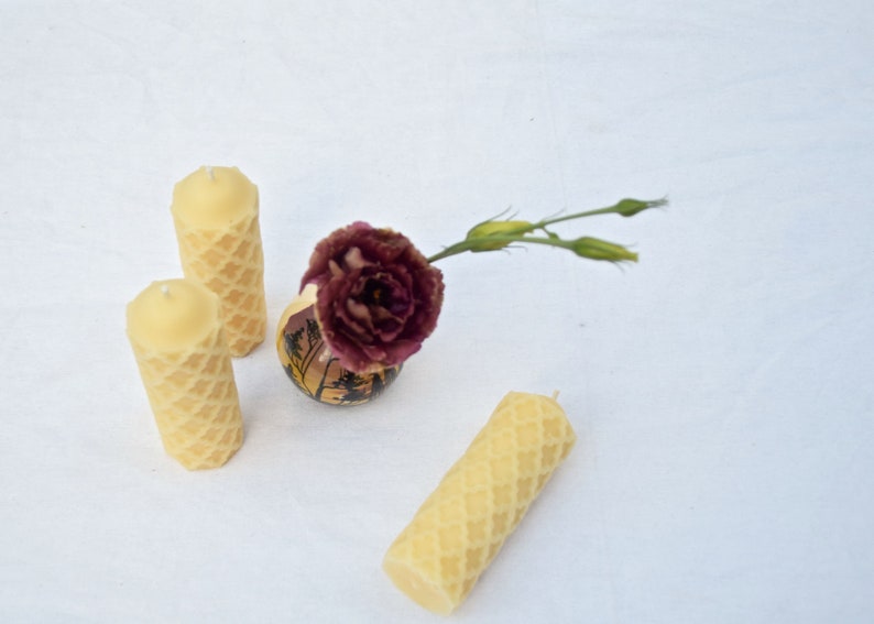 Beeswax Candle Cream Colored Beeswax One Beeswax Candle, Textured Pillar // Candle, Beeswax, Pillar Candle, Eco Friendly image 3