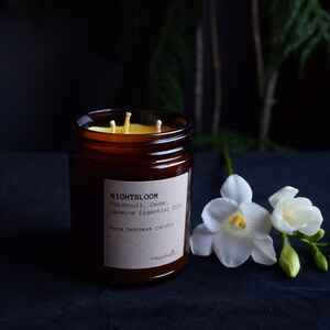 Aromatherapy Beeswax Jar Candle Single Wick Pure Essential Oils // Beeswax Candle Amber Glass Jar Candle 50 hour burn time image 4