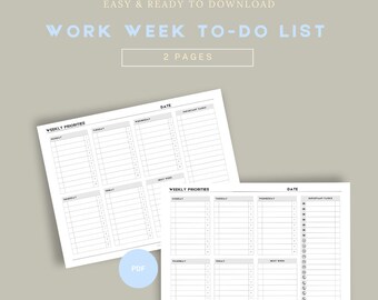 To-Do List | Work Week Undated Planner | 8.5x11 PDF PRINTABLE | Instant Download | Weekly To Do List | Work Week Organizer