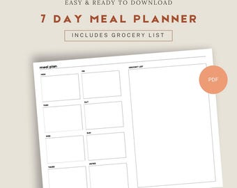 7-Day Weekly Meal Planner + Grocery List Organizer | Fitness & Diet Planner | 8.5x11 PDF PRINTABLE | Instant Download | Fitness Essentials