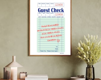 Guest Check Print | Guest Check Poster | Trendy Home Print | Karol G Quote | Apartment Decor | Retro Preppy Art | Vertical Digital Download