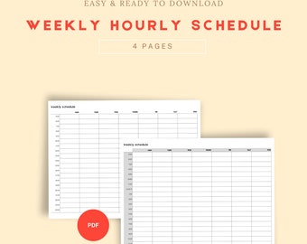 Digital Weekly Hourly Schedule Planner | 8.5x11 PDF Printable | Instant Download | Minimal | 7 day | US & EU/ Uk Time Formats