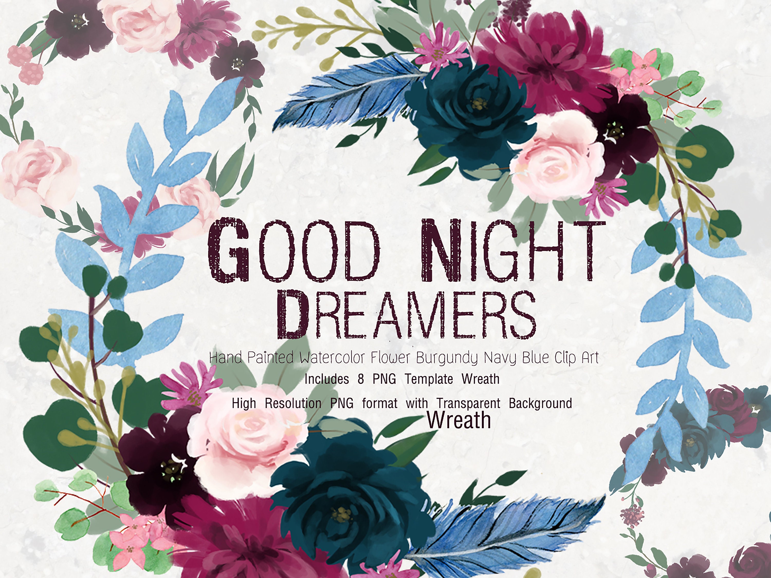 Good Night Dreamers Boho Feathers and Botanical Burgundy | Etsy