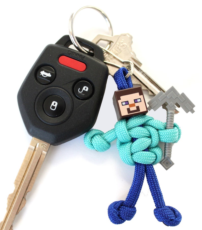 Minecraft Steve Keychain With Minecraft Pickaxe Zipper Pull Etsy