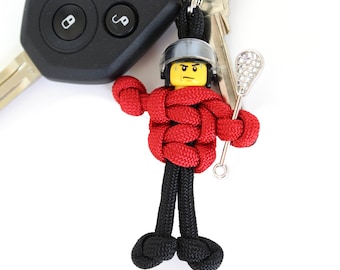 Lacrosse Player with Lacrosse Stick Keychain, Zipper Pull, Lacrosse Gear Bag Charm, Lacrosse Gifts, Paracord Buddy, Backpack Accessories