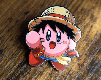 Kirby Luffy Enamel Pin | One Piece Kirby Mashup | Cute Anime Pin | Gamer Gift | Mr. Pins