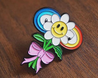 Smiley Flower Bouquet Enamel Pin