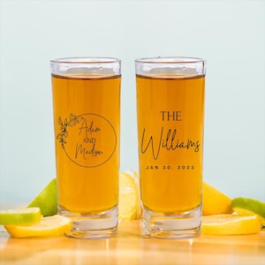 Custom Wedding Shooter Glasses, Personalized Wedding Shooter Glass Favors, 2oz Wedding Shoot Glasses, Customized Clear Shooter Glasses (139)