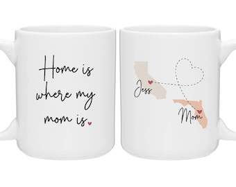 Tazas con el mensaje "Home Is Where My Mom Is", taza para mamá que se muda a otro estado, taza de café para mamá que se muda, tazas personalizadas, tazas personalizadas (99)