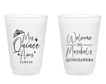 Custom Plastic Cup Favors, Quinceañera Party Favors Plastic Cup, Personalized Quinceañera Frosted Cups, Custom Quinceañera Frosted Cup (222)