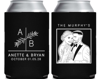Custom Wedding Can Coolers, Personalized Portrait Wedding Can Cooler, Customized Can Cooler Wedding Favor, Customized Can Cooler Favor (316)