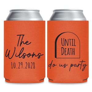 Personalized Wedding Halloween Wedding Can Cooler Favors, Custom Halloween Wedding Can Coolers, Halloween Wedding Beer Huggers Favor (160)