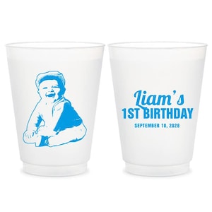 Custom Portrait 1st Birthday Plastic Cups, Customized Birthday Frosted Cup, Custom Birthday Frosted Cups Favors, Frosted Cups Birthday (247)