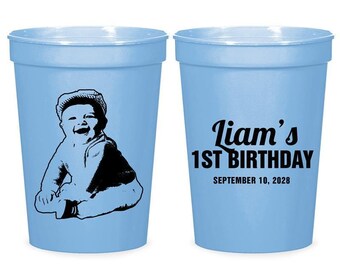 Custom Portrait 1st Birthday Stadium Cup, Personalized First Birthday Favors