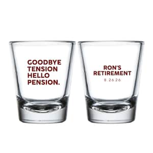 Goodbye Tension Hello Pension Shot Glasses, Custom Shot Glass Wedding Favors, Retirement Party Shot Glass, Retirement Shot Glass Favor (272)