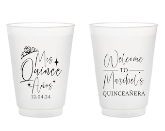 Custom Plastic Cup Favors, Quinceañera Party Favors Plastic Cup, Personalized Quinceañera Frosted Cups, Custom Quinceañera Frosted Cup (222)