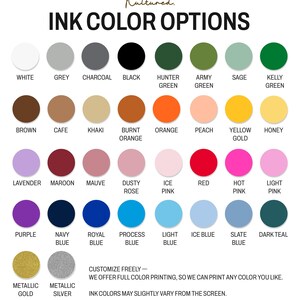 a variety of ink color options available for customizing, including metallic gold, silver, black, green, and other colors. The options are presented in a grid format, allowing for easy comparison and selection.