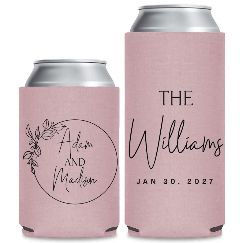 Personalized Wedding Can Cooler, Customized Wedding Favors, Beverage Insulators, Beer Huggers, Huggies, Wedding Shower, Rehearsal Gift (139)