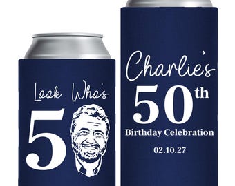 Custom 50th Birthday Can Cooler, 50th Birthday Can Cooler Favors