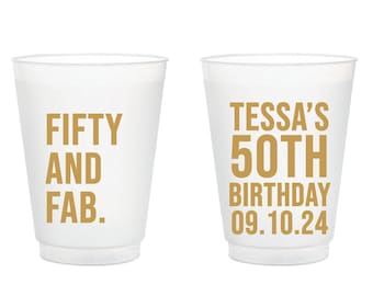 Fifty and Fab Birthday Frosted Cups, Personalized 50th Birthday Frosted Cup Favor, Customized 50th Birthday Frosted Cups, Custom Favor (282)