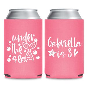 Birthday Mermaid Coolers, 3rd Birthday Can Coolers, Personalized Birthday Can Coolers, Custom Birthday Beer Sleeve Favors, Beer Hugger (312)