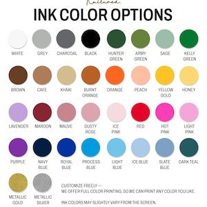 a variety of ink color options available for customizing, including metallic gold, silver, black, green, and other colors. The options are presented in a grid format, allowing for easy comparison and selection.