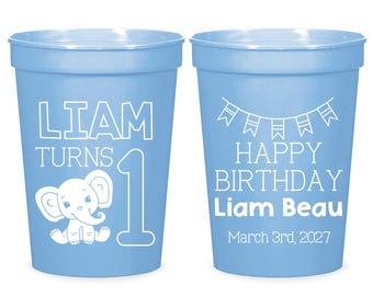Turning 1 Birthday Stadium Cups, Personalized 1st Birthday Party Favors