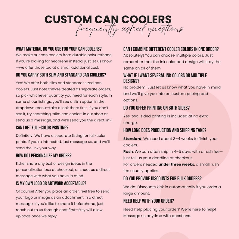 a pink brochure with the words custom coolers on it