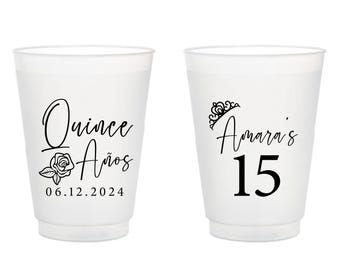 Personalized Quinceañera Frosted Cups, Custom Plastic Cup Favors, Custom Quinceañera Frosted Cup, Quinceañera Party Favors Plastic Cup (221)