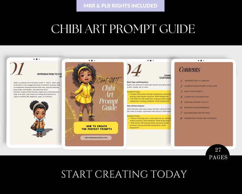 Chatgpt Chibi Art Guide: AI Prompts, MRR & PLR Rights (27-page Editable ...