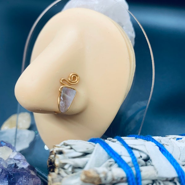 VENTE - 2 pour 1 : anneau de nez fait main en cristal d'intention, faux nez avec cristal, méditation, anneau de nez personnalisé, cadeau, cadeau, bohème,