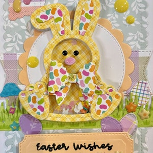 Tarjetas de coctelera de conejito de Pascua hechas a mano. Estos adorables conejitos vienen en rosa, morado, amarillo o azul. La tarjeta es de 5,5 X 4,25, viene con sobre.