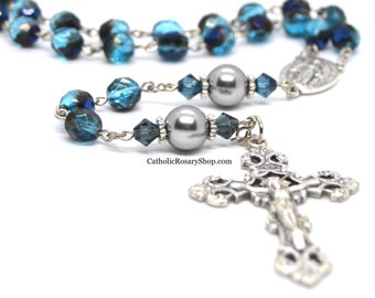 Boy's Blue & Gray Catholic Rosary for Baptism or First Communion | Personalized Rosary Gifts for Boys and Men | Custom Rosary for Dad