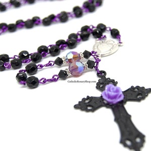 Purple Shimmer and Black Rosary | Personalized Rosary Beads for Women and Girls | Day of the Dead Rosary | Custom Rosary