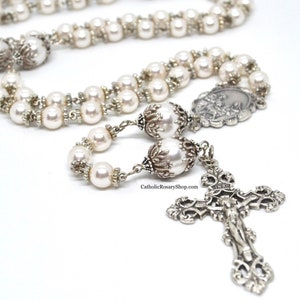 Personalized Antique Styled Pearl Catholic Rosary | Pearl Rosary for Women and Girls | Wedding Rosary for the Bride | Antique Rosary