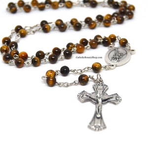 Tiger&#39;s Eye Rosary | Custom Rosary for Men and Boys | Personalized Rosary Gifts for Dad | Rosary for Boy&#39;s First Communion or Confirmation