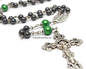 Black & Green Rosary for Men and Boys | Personalized Rosary for First Communion, Baptism and Confirmation