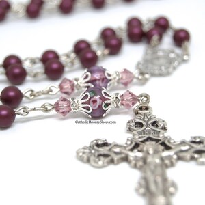 Dark Purple Pearl and Floral Crystal Rosary | Personalized Rosary for Women | Rosary for Mothers | Mother&#39;s Day Gifts