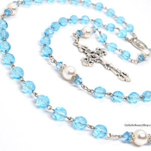 Ready to Ship! Aquamarine Catholic Rosary | March Birthstone Catholic Rosary Beads | Personalized Birthstone Rosary Gifts