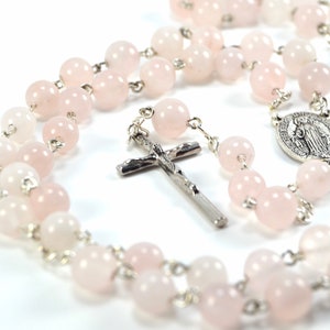 Pink Rose Quartz Catholic Rosary | Girl's Baptism or First Communion Rosary | Personalized Gemstone Rosary