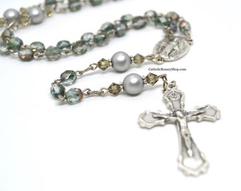 Dark Green and Gray Rosary for Men and Boys | Personalized Rosary Gifts for Boy's Baptism, First Communion, and Confirmation